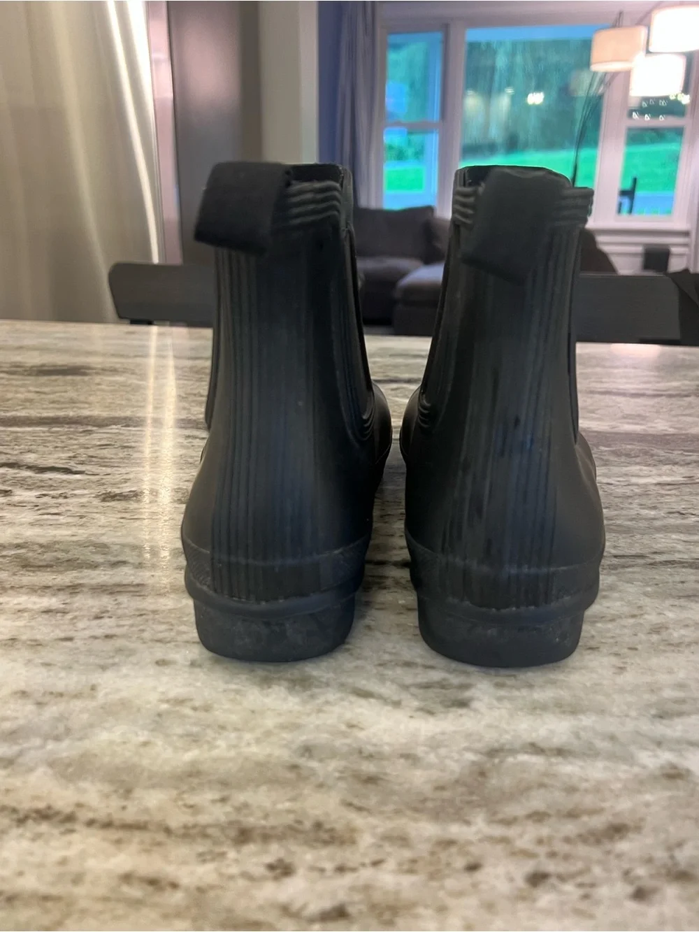 Hunter women’s Black Chelsea Rain Boots with Red Logo